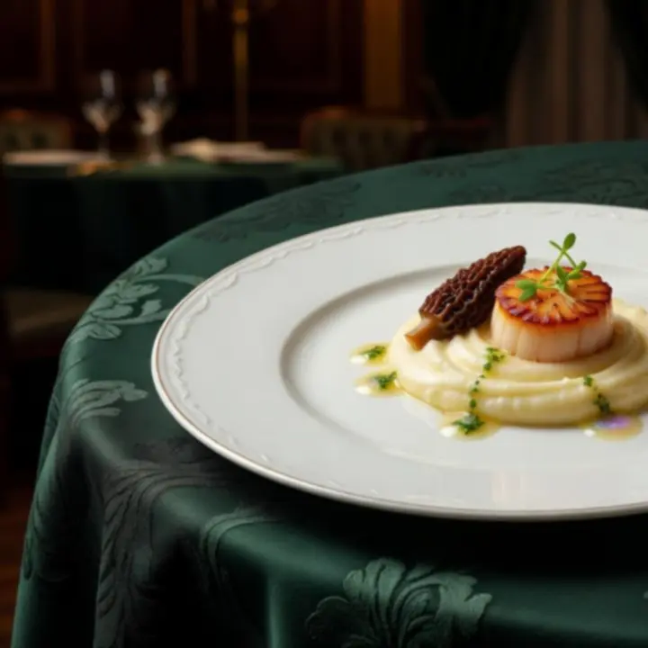 Művészien tálalt fine dining fogás arany fényekben