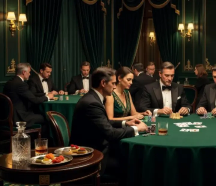 Elegáns pokerasztal mellett vendégek finom borral a kezükben játszanak a Magyar Klubestek első poker estjén.
